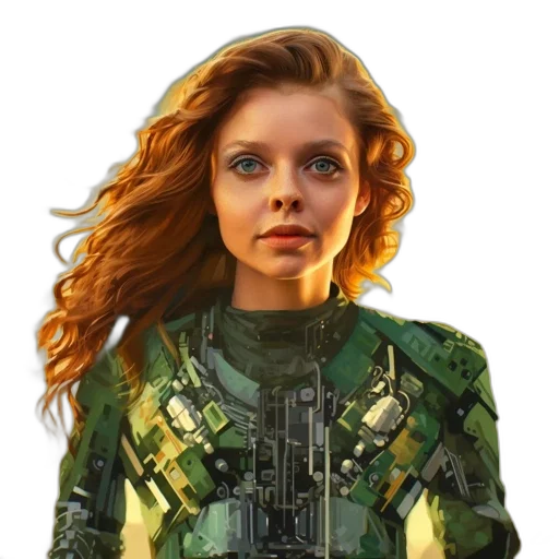 jacket, robot, face, dress, concept art, photorealistic, comic book art, fantasy art transparent PNG cut-out