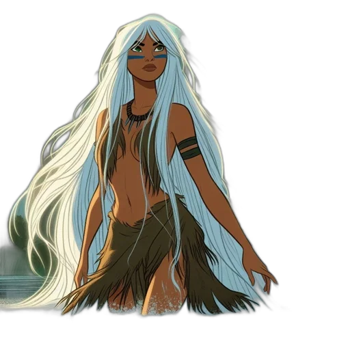 hair, concept art, fantasy art, pixel art, anime, underwater, earth tones, blue transparent PNG cut-out