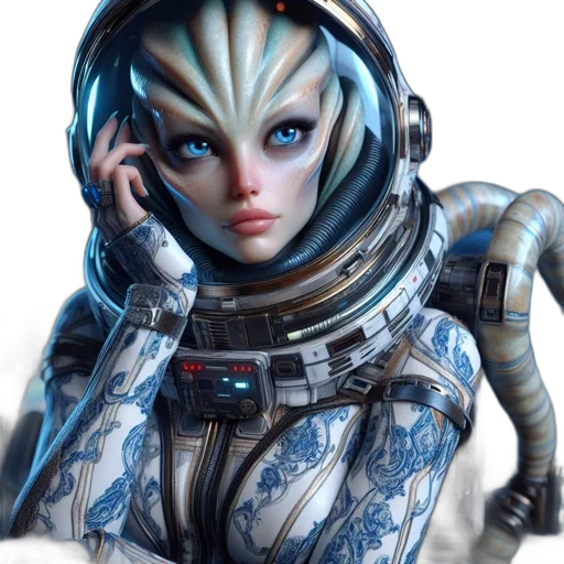 robot, face, concept art, fantasy art, cyberpunk, comic book art, outer space, blue transparent PNG cut-out