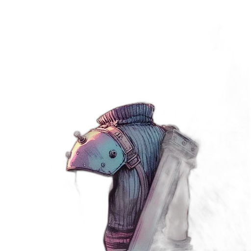 mask, jacket, hat, creature, watercolor, concept art, fantasy art, photorealistic transparent PNG cut-out