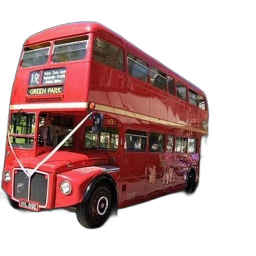 3d render, photorealistic, concept art, red, double-decker, bus, white, ribbon transparent PNG cut-out