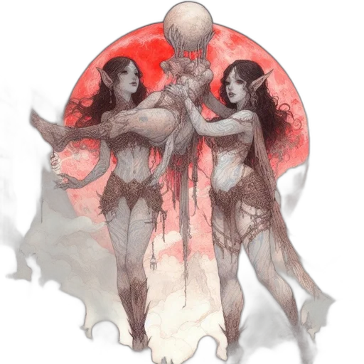 fantasy art, concept art, comic book art, watercolor, fire, outer space, underwater, red transparent PNG cut-out