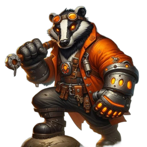 staff, animal, concept art, fantasy art, anthropomorphic, badger, character, steampunk transparent PNG cut-out