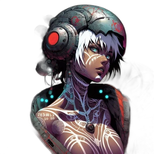 robot, mask, jewelry, face, cyberpunk, concept art, comic book art, fantasy art transparent PNG cut-out