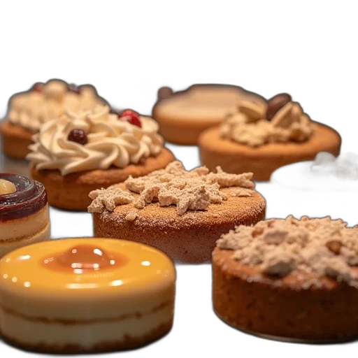 food, 3d render, photorealistic, desserts, pastries, buffet, area transparent PNG cut-out