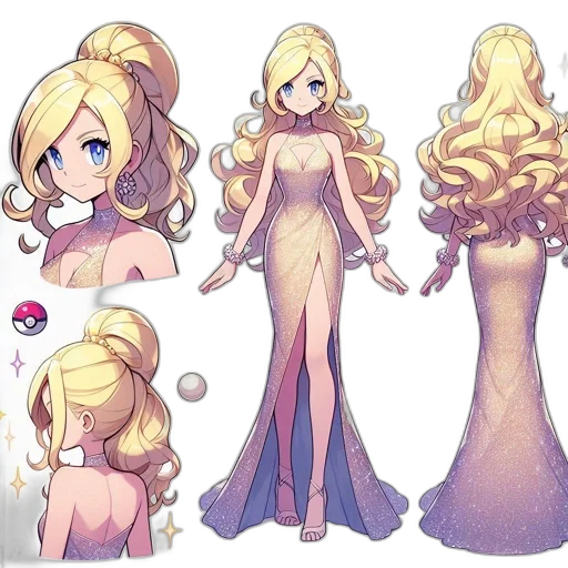dress, hair, crown, concept art, pixel art, fantasy art, anime, golden transparent PNG cut-out