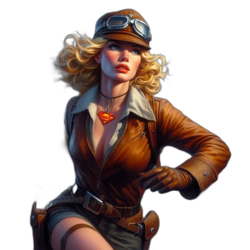 staff, hat, jacket, comic book art, concept art, fantasy art, photorealistic, woman transparent PNG cut-out