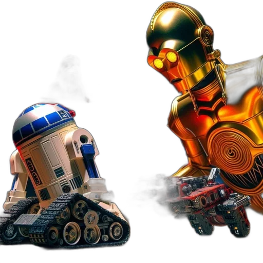 robot, concept art, 3d render, iconic, droids, r2-d2, c-3po, stand transparent PNG cut-out