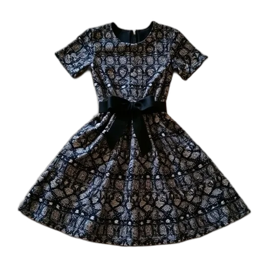 dress, 3d render, monochrome, dark, black, white, patterned, fitted transparent PNG cut-out