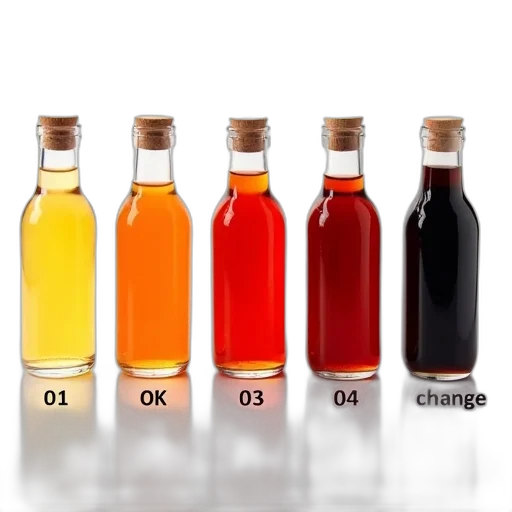 bottle, 3d render, colorful, earth tones, row, identical, bottles, different transparent PNG cut-out
