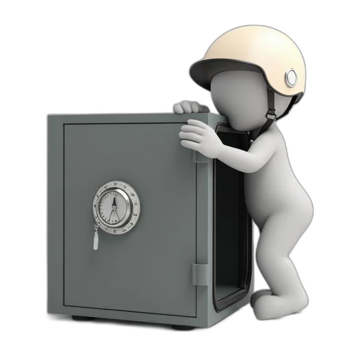 character, helmet, climbing, into, large, safe, box transparent PNG cut-out