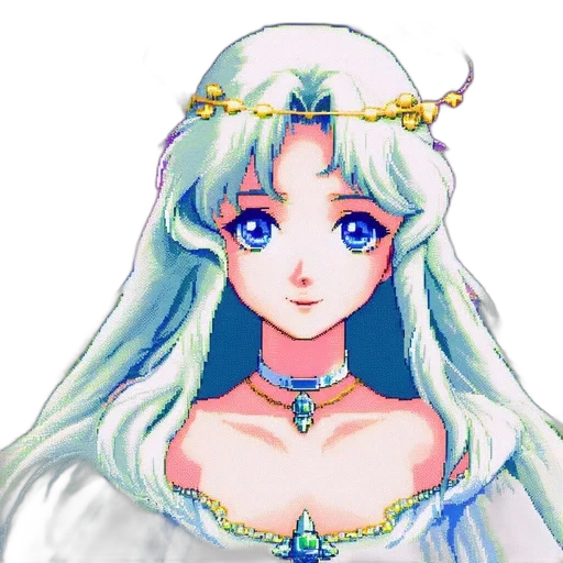 crown, jewelry, dress, face, pixel art, anime, fantasy art, watercolor transparent PNG cut-out