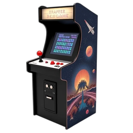 robot, pixel art, concept art, 3d render, outer space, classic, arcade, machine transparent PNG cut-out