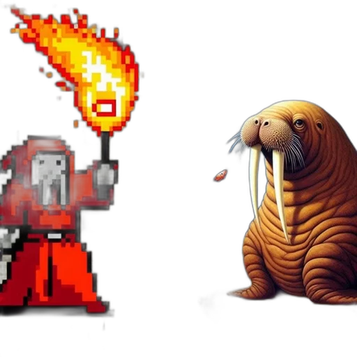 creature, pixel art, concept art, fantasy art, comic book art, fire, red, two transparent PNG cut-out