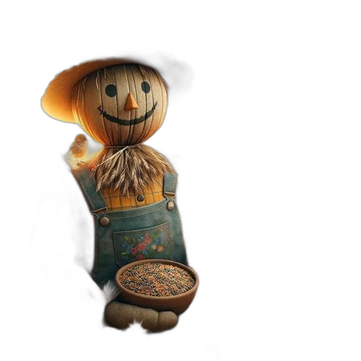 mask, staff, robot, hat, 3d render, concept art, photorealistic, scarecrow transparent PNG cut-out