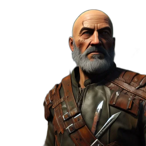 face, jacket, concept art, 3d render, photorealistic, fantasy art, aged, man transparent PNG cut-out