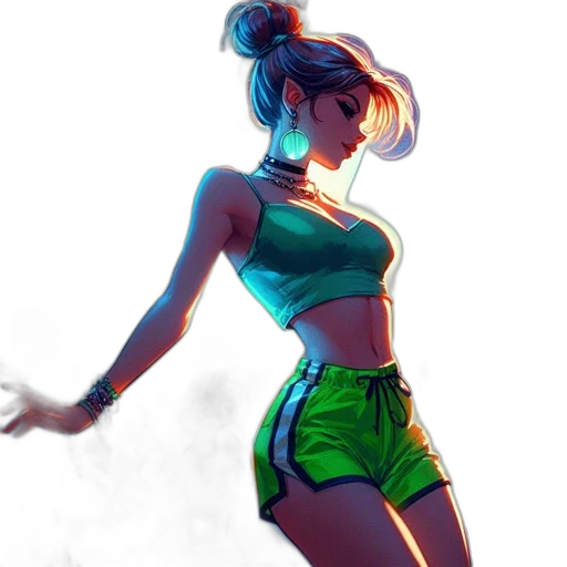 dress, concept art, anime, fantasy art, 3d render, neon lights, neon, green transparent PNG cut-out