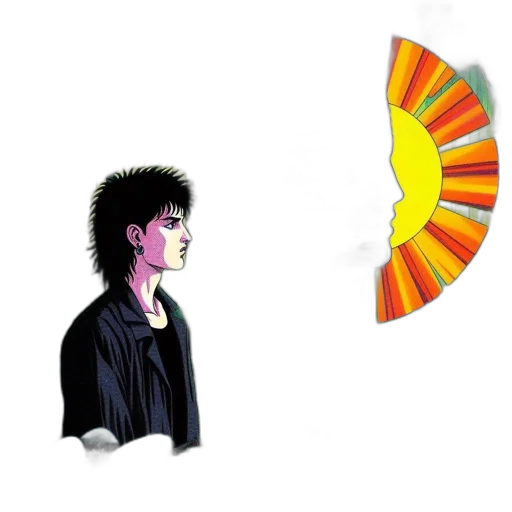 umbrella, hat, jacket, hair, concept art, cartoon, pixel art, vaporwave transparent PNG cut-out