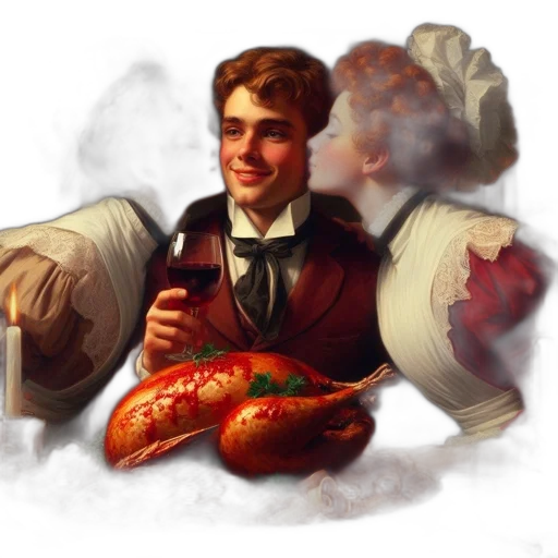 food, photorealistic, concept art, oil painting, fantasy art, young, man, seated transparent PNG cut-out