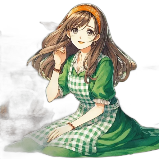 dress, staff, face, watercolor, anime, concept art, fantasy art, fire transparent PNG cut-out