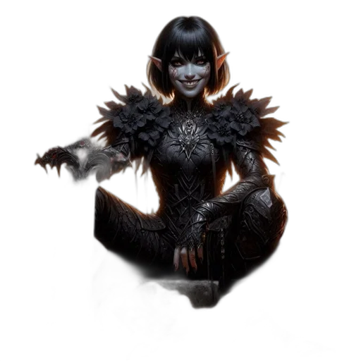creature, fantasy art, concept art, 3d render, comic book art, dark, female, character transparent PNG cut-out