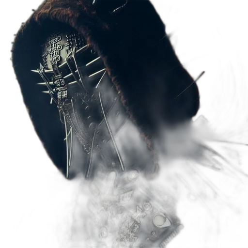 mask, jacket, sword, hair, concept art, photorealistic, fantasy art, 3d render transparent PNG cut-out