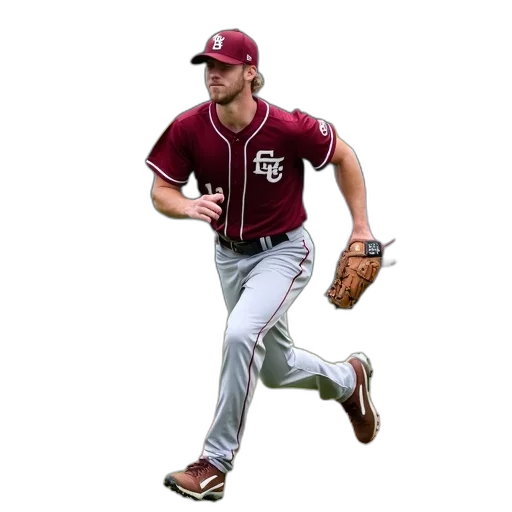 baseball, player, maroon, uniform, number, running, field, wearing transparent PNG cut-out