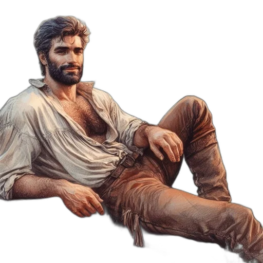 concept art, photorealistic, fantasy art, pixel art, man, white, loose-fitting, shirt transparent PNG cut-out