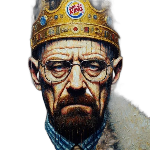 crown, face, jacket, food, photorealistic, comic book art, concept art, fantasy art transparent PNG cut-out