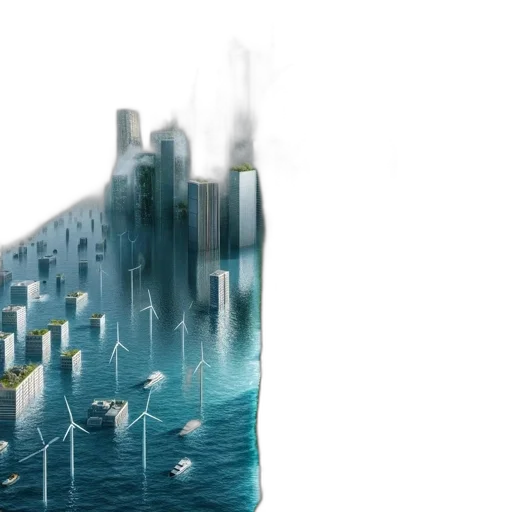 building, concept art, 3d render, cyberpunk, vaporwave, underwater, rain, outer space transparent PNG cut-out