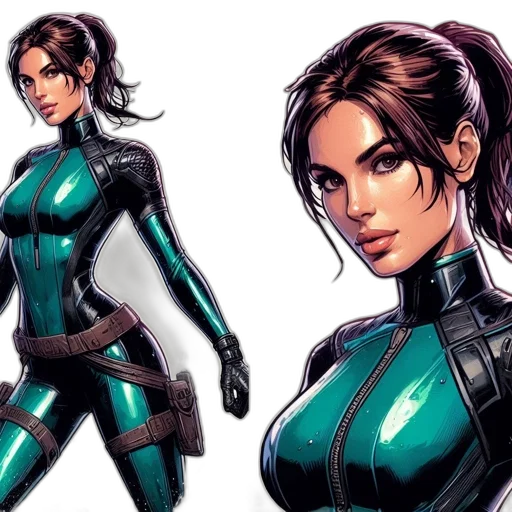 comic book art, concept art, fantasy art, cyberpunk, green, futuristic, female, character transparent PNG cut-out