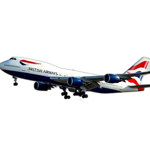 weapon, photorealistic, 3d render, large, commercial, airplane, british, airways transparent PNG cut-out