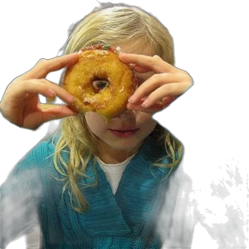 food, creature, photorealistic, 3d render, girl, blue, sweater, holds transparent PNG cut-out