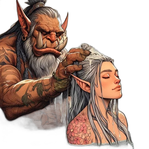 hair, concept art, fantasy art, comic book art, watercolor, fire, tranquil, setting transparent PNG cut-out