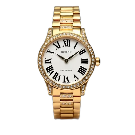 jewelry, golden, wristwatch, diamond-studded, band, white, dial, black transparent PNG cut-out