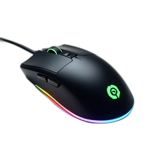 3d render, photorealistic, black, computer, mouse, green, logo, top transparent PNG cut-out