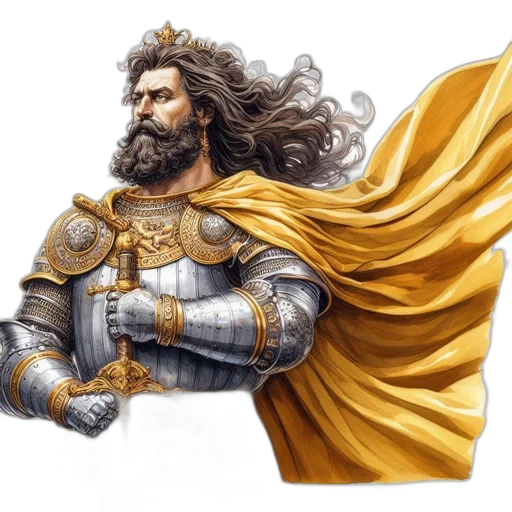 sword, crown, fantasy art, concept art, photorealistic, comic book art, golden, imposing transparent PNG cut-out