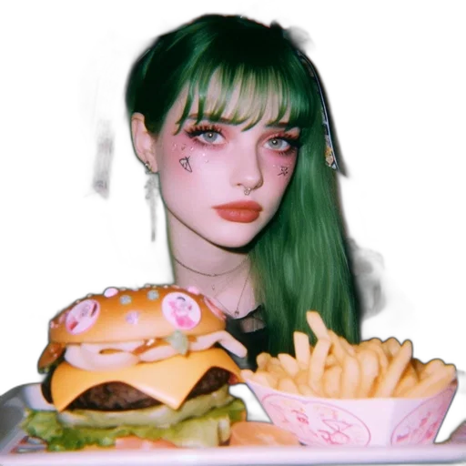 food, face, creature, robot, vaporwave, cyberpunk, photorealistic, anime transparent PNG cut-out