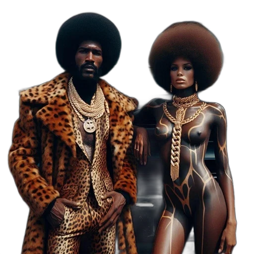 jacket, concept art, comic book art, two, individuals, large, afro, hairstyles transparent PNG cut-out