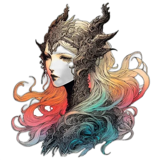 mask, crown, hair, dragon, fantasy art, watercolor, concept art, pixel art transparent PNG cut-out