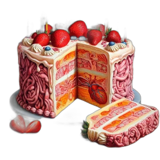 food, crown, photorealistic, 3d render, red, anatomic, theme, cake transparent PNG cut-out
