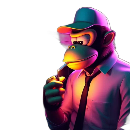 mask, hat, staff, jacket, concept art, 3d render, vaporwave, pixel art transparent PNG cut-out