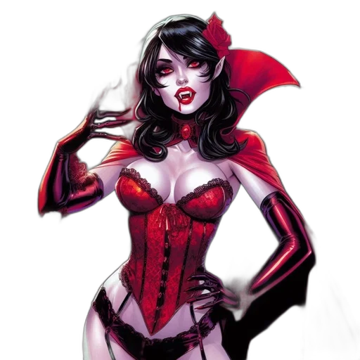 comic book art, concept art, fantasy art, watercolor, red, image, vampirella, supernatural transparent PNG cut-out