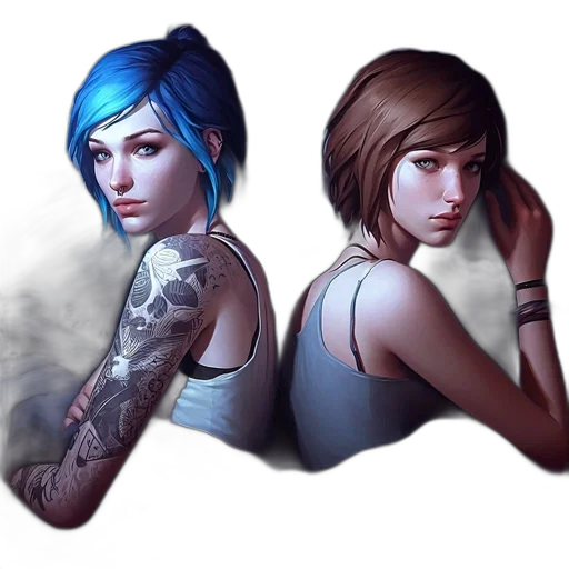 concept art, fantasy art, cyberpunk, photorealistic, blue, dark, colorful, two transparent PNG cut-out