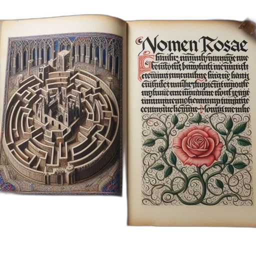 illuminated, book, page, features, detailed, maze, scene, surrounding transparent PNG cut-out