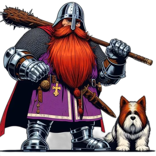 sword, staff, animal, concept art, fantasy art, pixel art, comic book art, bearded transparent PNG cut-out