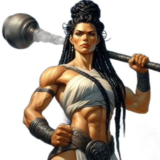 staff, weapon, fantasy art, concept art, comic book art, pixel art, muscular, woman transparent PNG cut-out