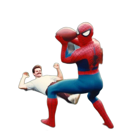 concept art, comic book art, 3d render, pixel art, spider-man, cosplayer, holds, football transparent PNG cut-out