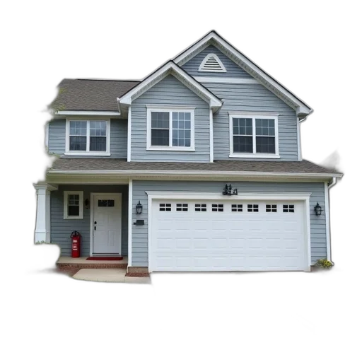 building, 3d render, two-story, house, gray, exterior, white, trim transparent PNG cut-out