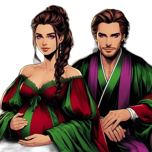 fantasy art, concept art, pixel art, photorealistic, snow, two, elegant, characters transparent PNG cut-out